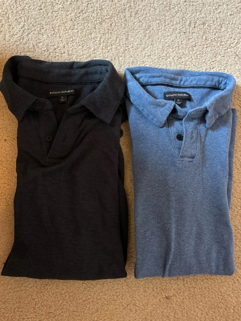 Banana Republic Polo Two Pack — Black Stripe & Heather Blue